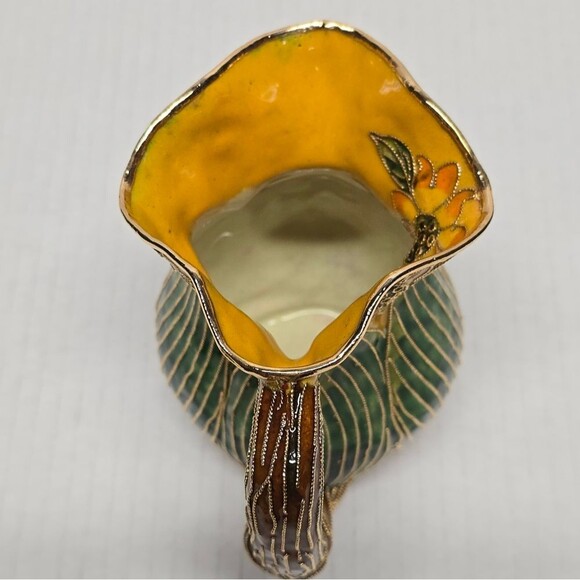 Vintage Oriental Enameled Cloisonne Vase, Decorative Floral Creamer Pitcher - Picture 5 of 8